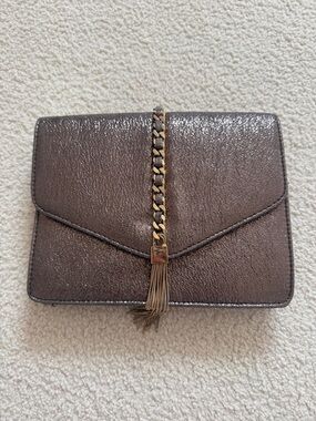 Street Level Metallic Brown Envelope Clutch with Gold Chain Tassel